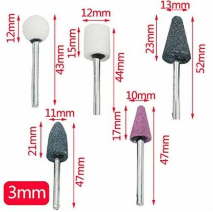 5 Pcs 3mm (1/8in) Shank Abrasive Mounted Stone Rotary Tool Bits
