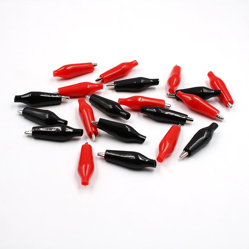 Full Sleeves 28mm Small Alligator Crocodile Clips Pair Red + Black