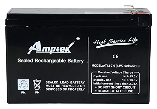 Amptek: 12 Volt 7.6 Amp Rechargeable Sealed Lead Acid Battery