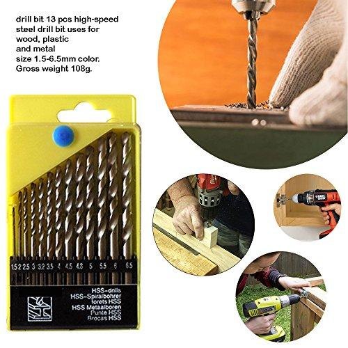 Generic: 13pcs HSS Straight Shank Twist Drill Bit Set Kit with Case (1.5-6.5mm)