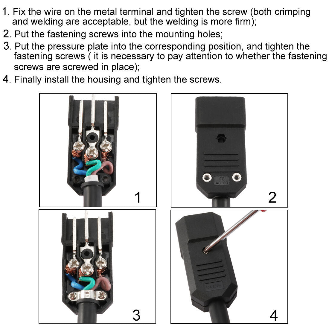 AC250V 10A IEC320 C14 Male to C13 Female Black (Pair)