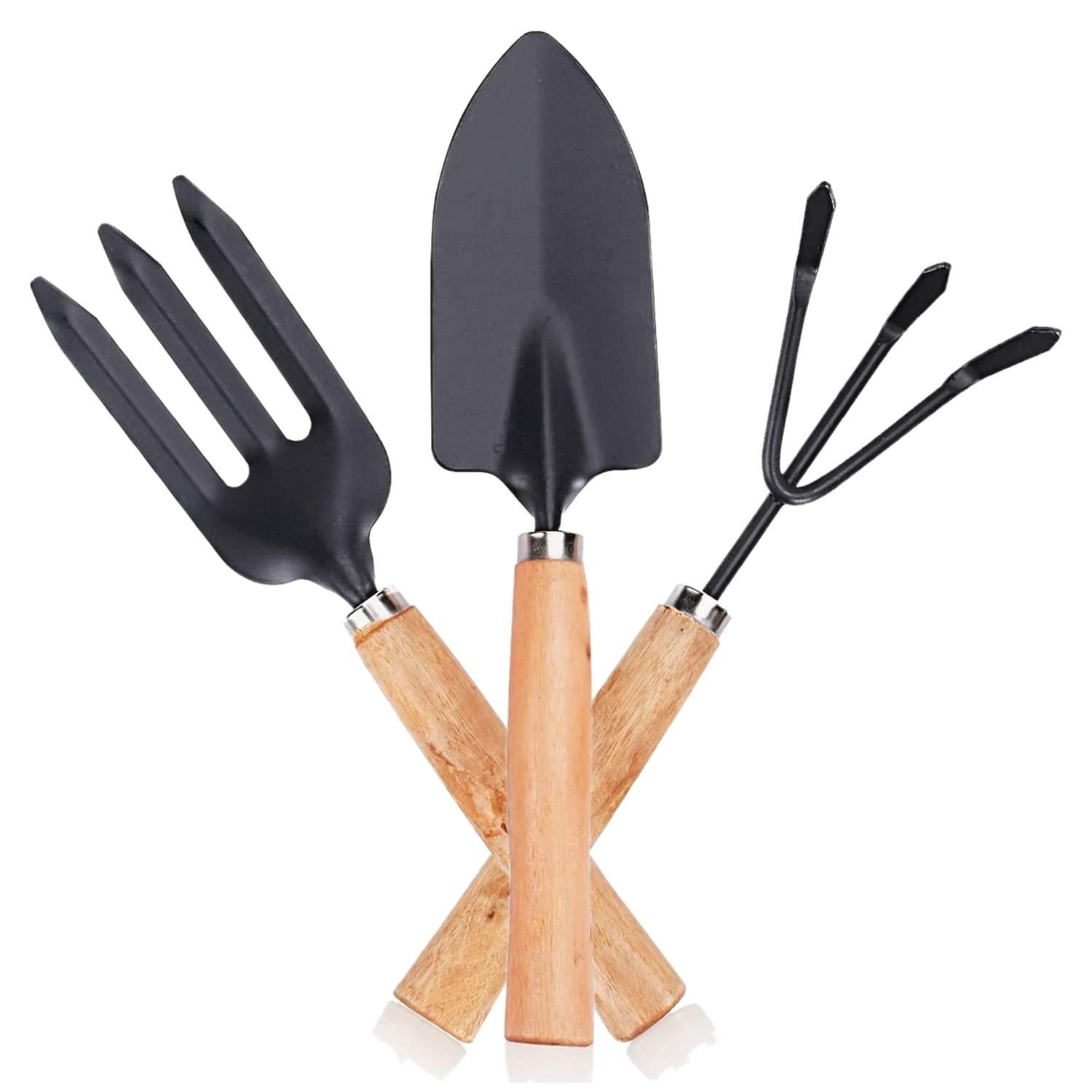 3Pcs Garden Tool Set With Wooden Handle - Medium