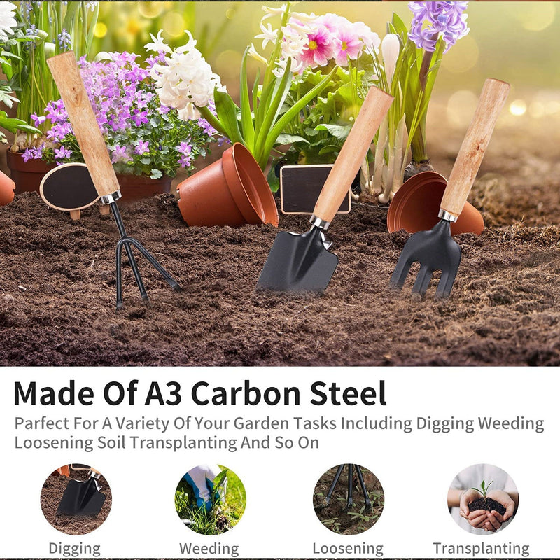 3Pcs Garden Tool Set With Wooden Handle - Medium