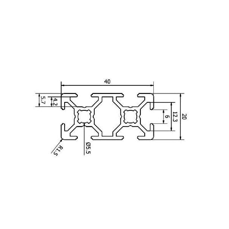 20x40 T Slot Aluminum Extrusion Profile (in meters)