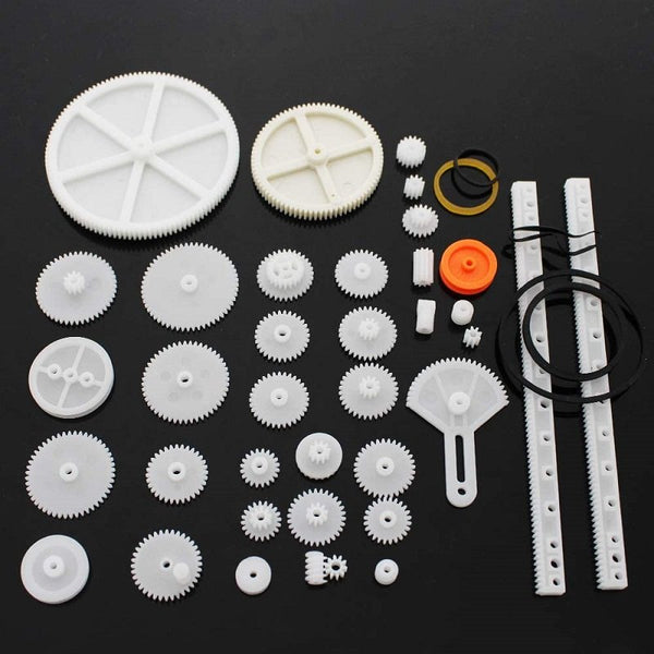 34Pcs Plastic Gear Assorted Kit Set with Various Gear and Axle Belt and Pulleys for DIY Car Robot Project