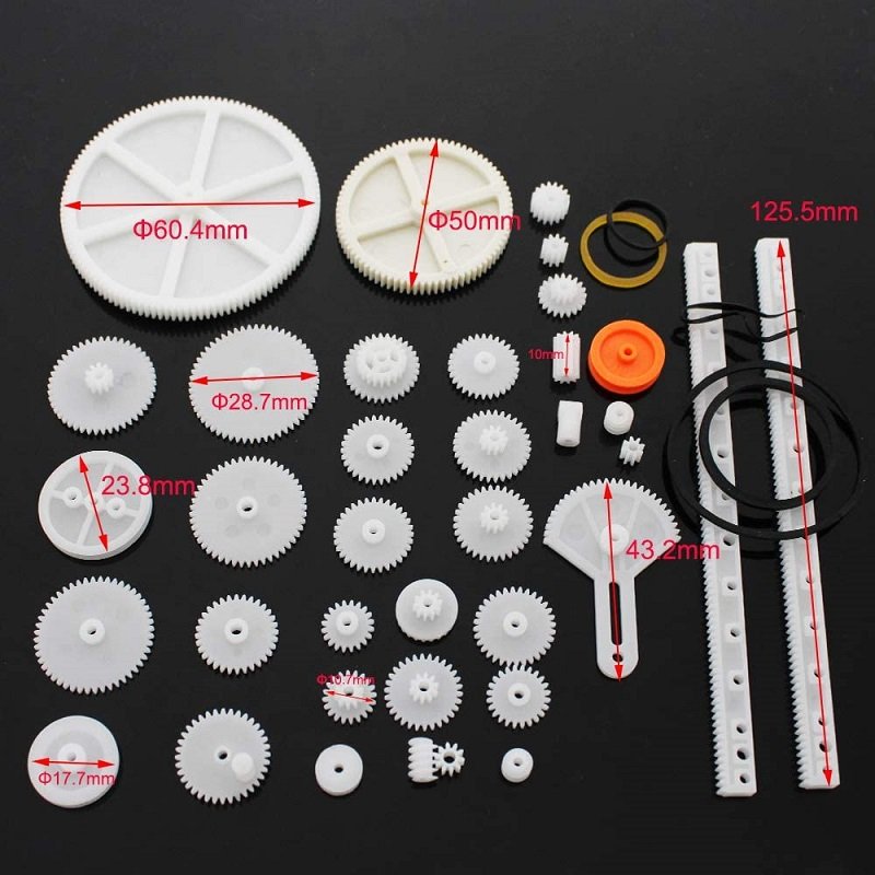 gear project 34Pcs Plastic Gear Assorted Kit Set with Various Gear and Axle Belt an