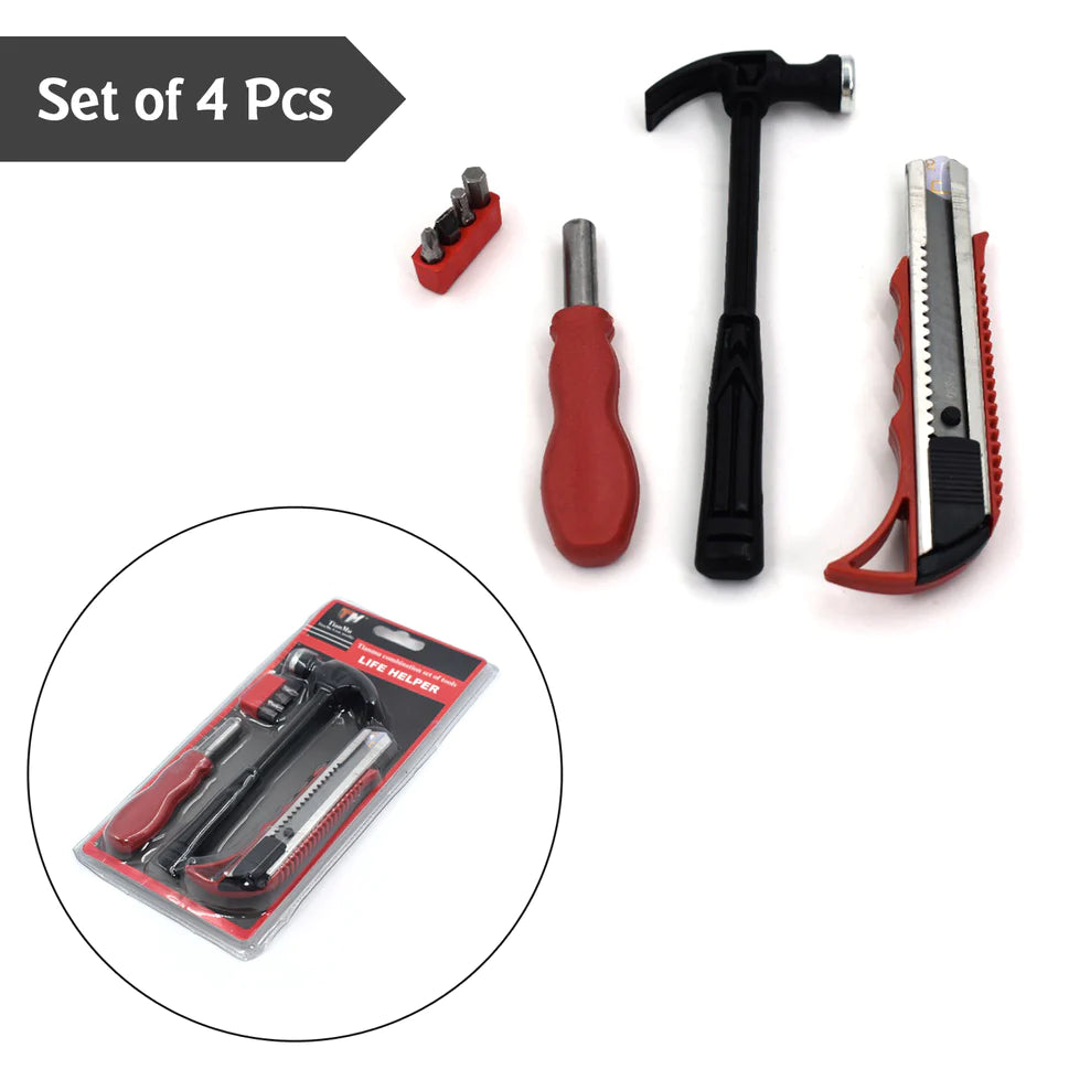 4pcs Helper Tool Set with Mini Plastic Hammer, 4 bits, Screw Driver