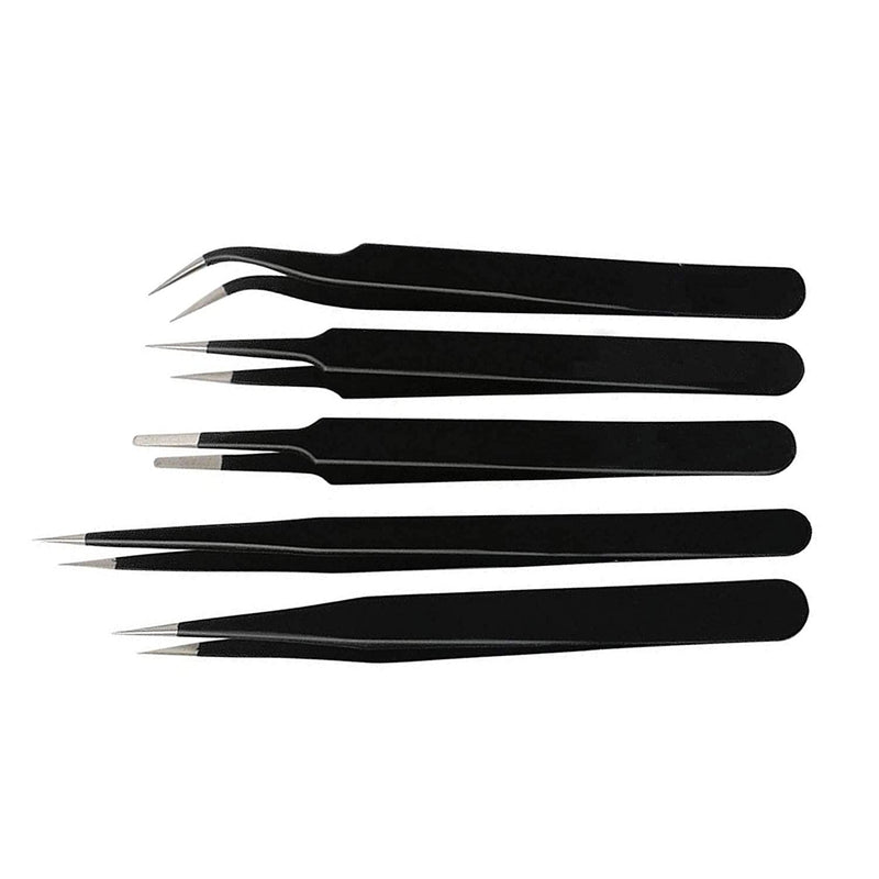 Univolt: 5pcs Non-Magnetic Straight and Curved Tips Tweezers Set