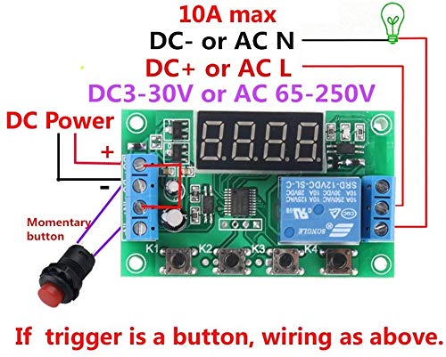 DC 12V 5A YYC-2S Adjustable 4 Digit LED Delay Relay Module Timer Control Switch Board (Green)