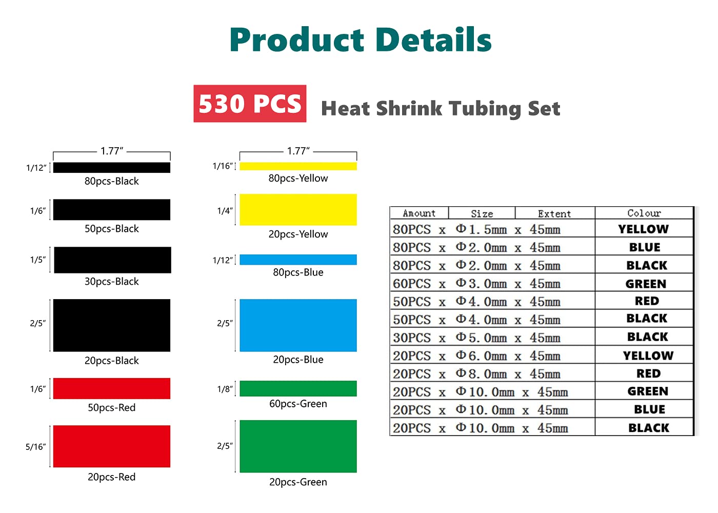 530 Pcs Heat Shrink Tubing Insulation Assorted kit
