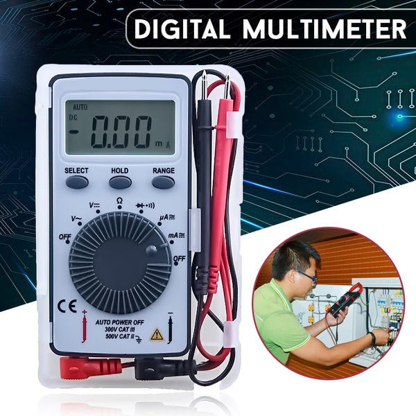 Multimeter: Mini Digital Pocket Meter Tester (White) with Plastic Case