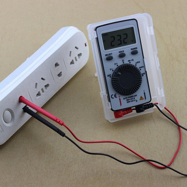 Multimeter: Mini Digital Pocket Meter Tester (White) with Plastic Case