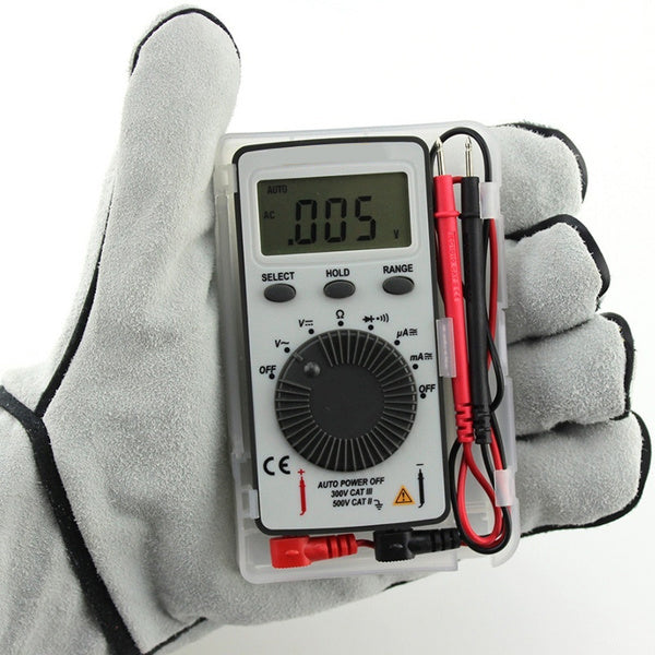 Multimeter: Mini Digital Pocket Meter Tester (White) with Plastic Case