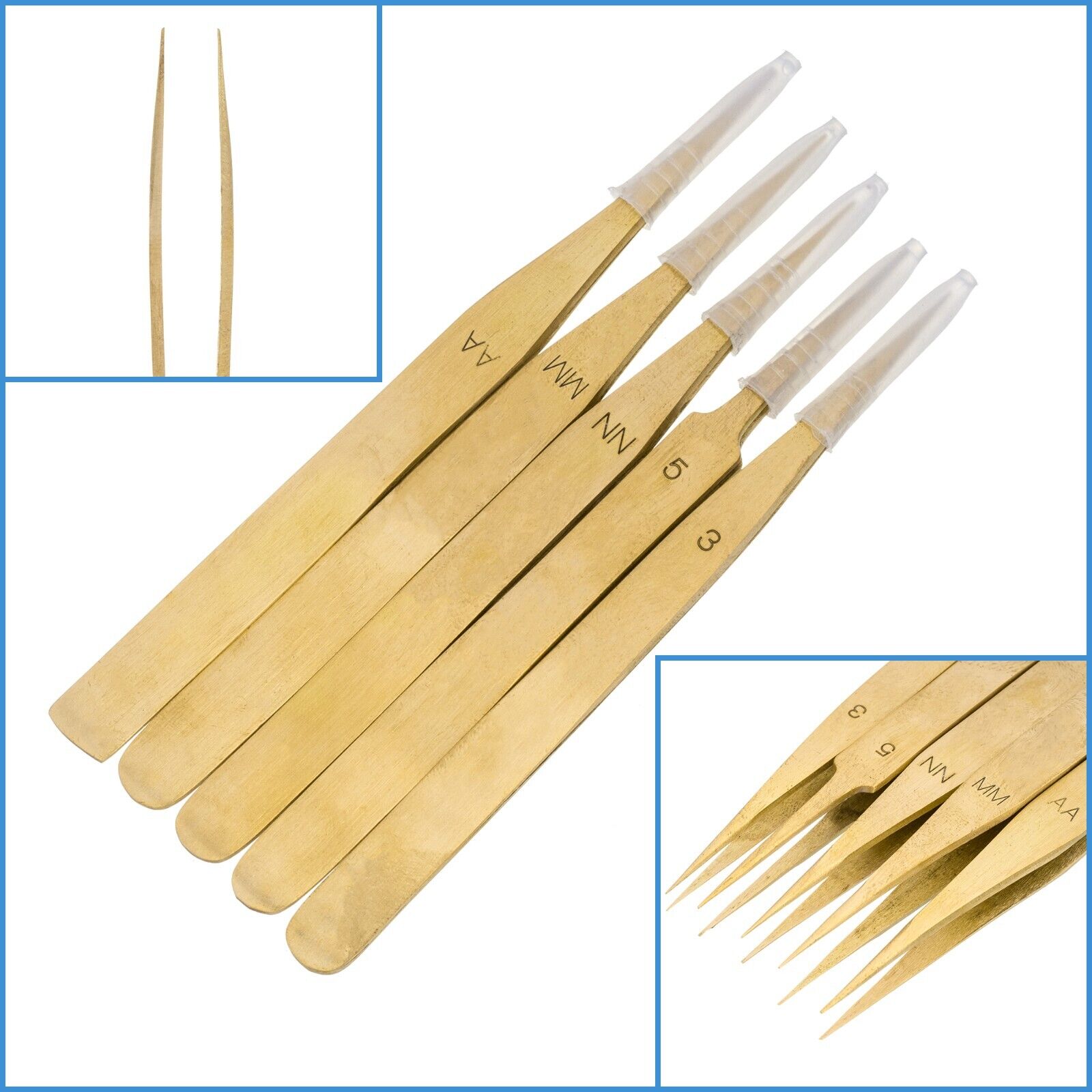 5pcs Brass Tweezers Non Magnetic Watchmaker Jewellery Making Craft Tool Kit