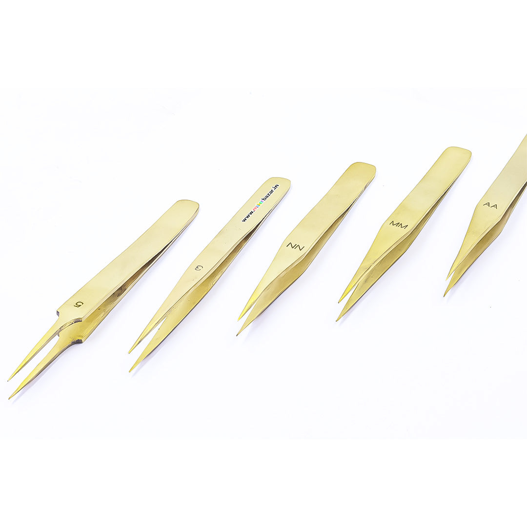 5pcs Brass Tweezers Non Magnetic Watchmaker Jewellery Making Craft Tool Kit