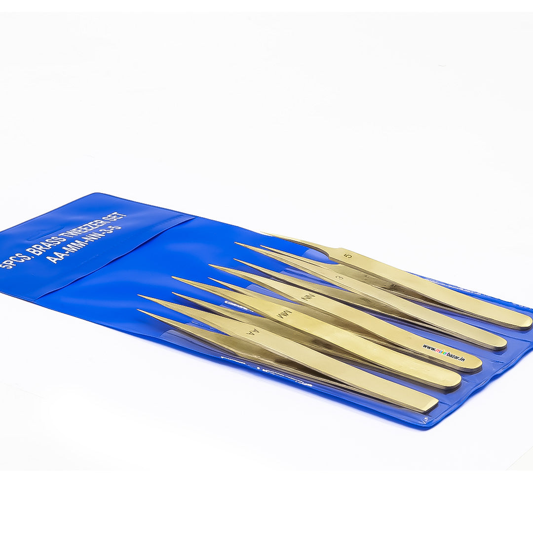5pcs Brass Tweezers Non Magnetic Watchmaker Jewellery Making Craft Tool Kit