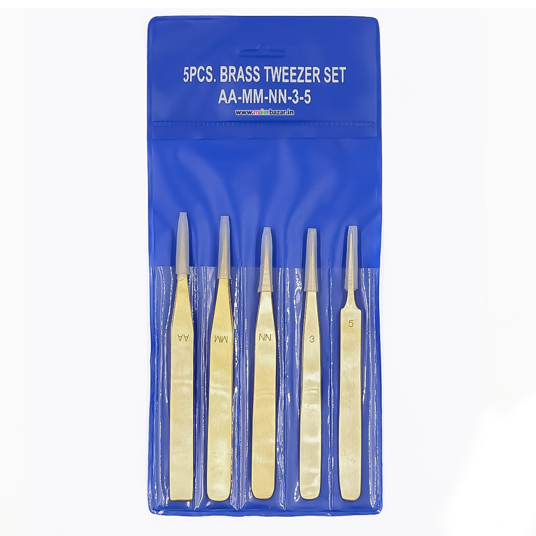 5pcs Brass Tweezers Non Magnetic Watchmaker Jewellery Making Craft Tool Kit