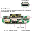 18650 5V 2.4A Dual USB + Type-C + Micro + Lightning/Apple USB Power Bank With LED Display 18650 Charger Board