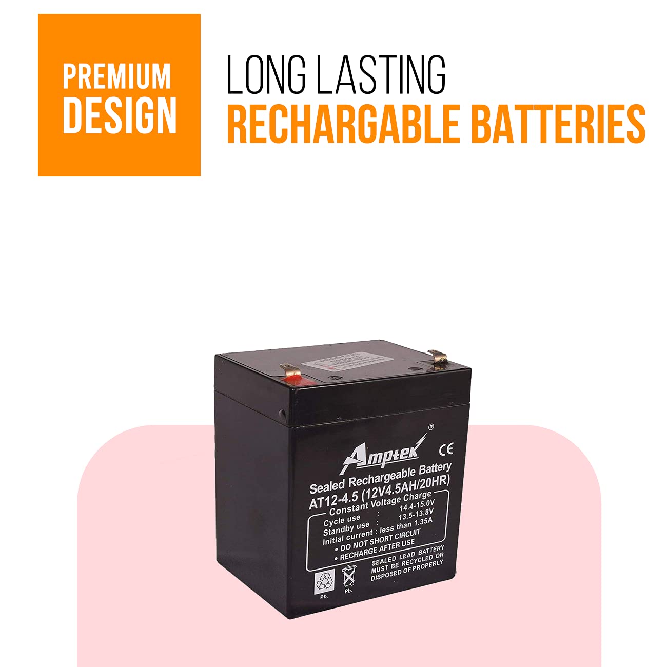 Amptek: 12 Volt 4.5 Amp Rechargeable Sealed Lead Acid Battery