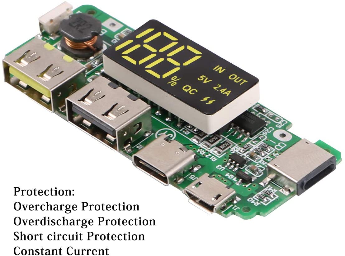 18650 5V 2.4A Dual USB + Type-C + Micro + Lightning/Apple USB Power Bank With LED Display 18650 Charger Board