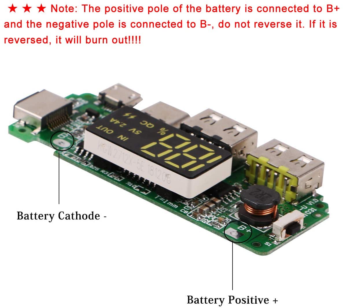 18650 5V 2.4A Dual USB + Type-C + Micro + Lightning/Apple USB Power Bank With LED Display 18650 Charger Board