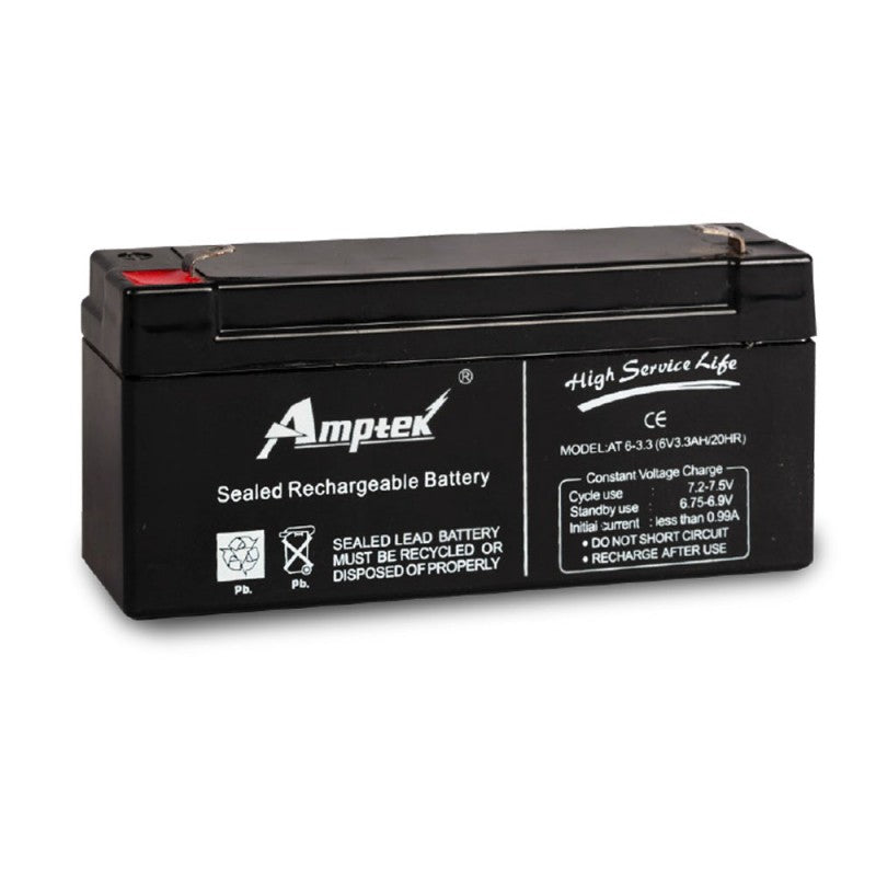 Amptek: 6 Volt 3.3 Amp Rechargeable Sealed Lead Acid Battery