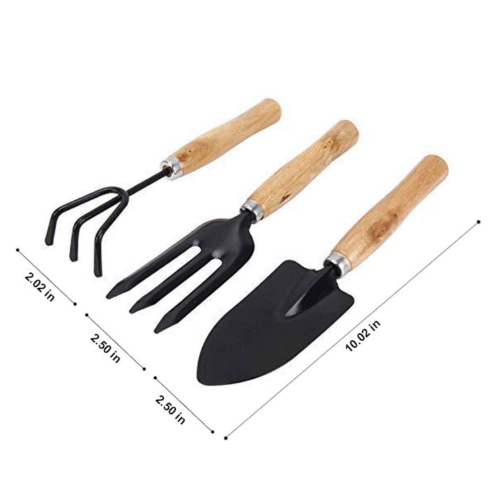 3Pcs Garden Tool Set With Wooden Handle - Medium