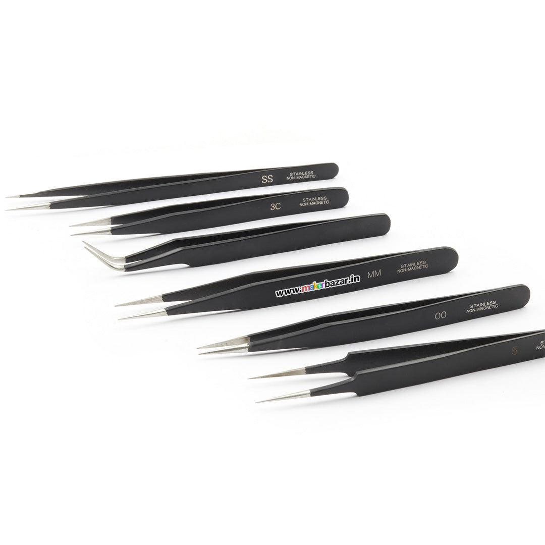 7-Piece Stainless Steel Tweezer Set – 5 To 12 Sizes, Great For Jewelry, Models, Crafts