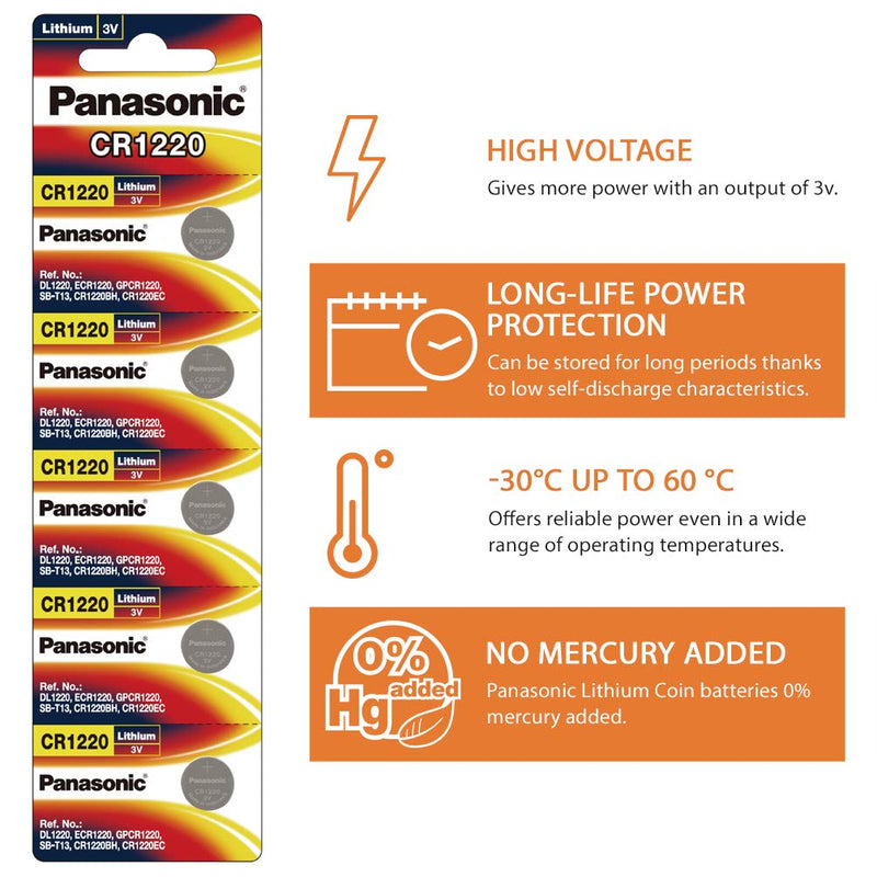 Panasonic: CR1220 3V Non rechargeable Round Lithium Coin Cells