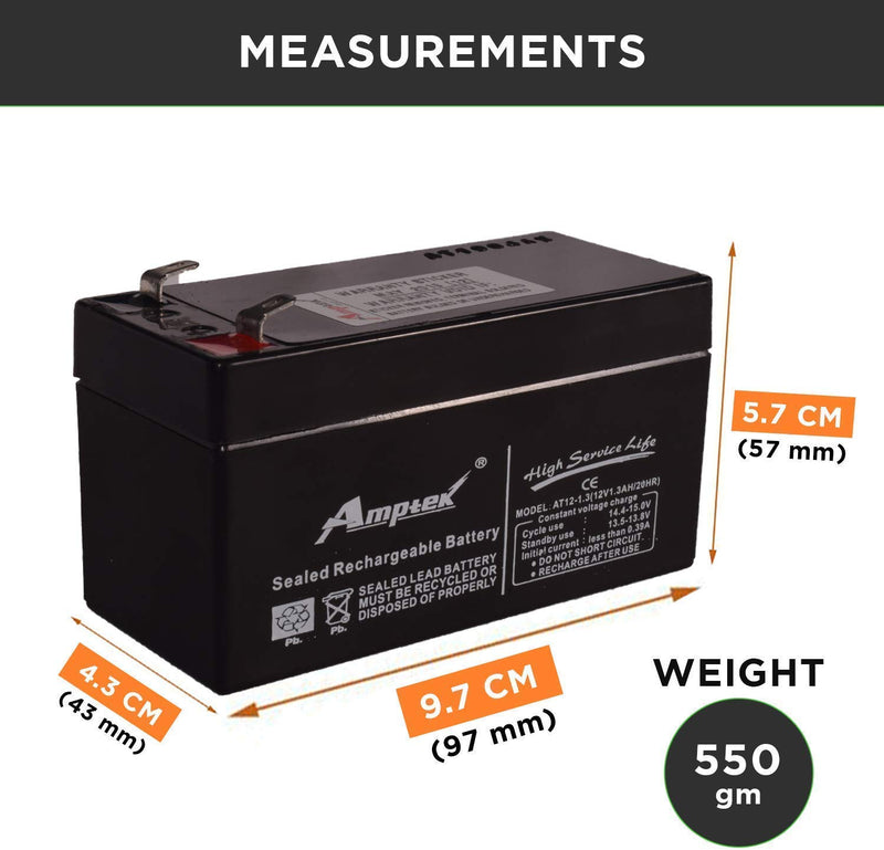 Amptek: 12 Volt 1.3 Amp Rechargeable Sealed Lead Acid Battery