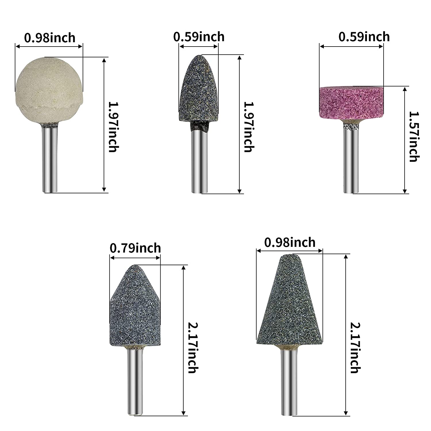 5 Pcs 6mm (1/4in) Shank Abrasive Mounted Stone Rotary Tool Bits