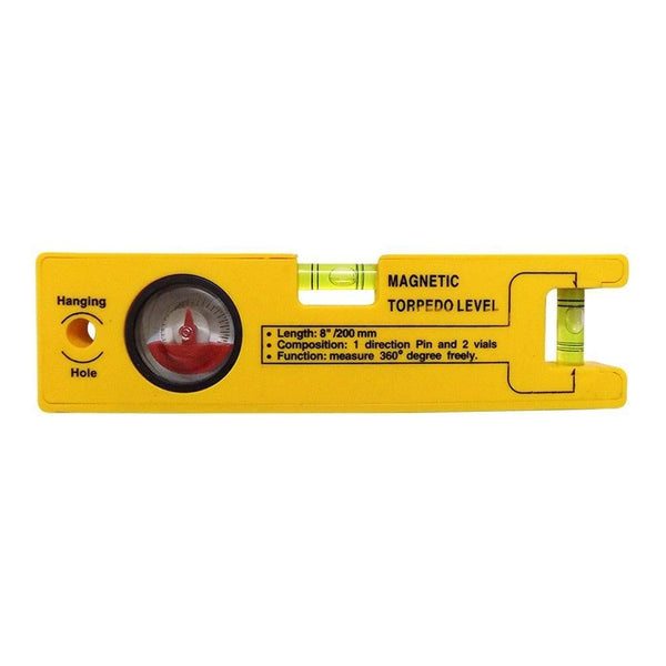 Generic: 200mm/8inch 2 Vials Magnetic Torpedo Spirit Level with Direction Pin
