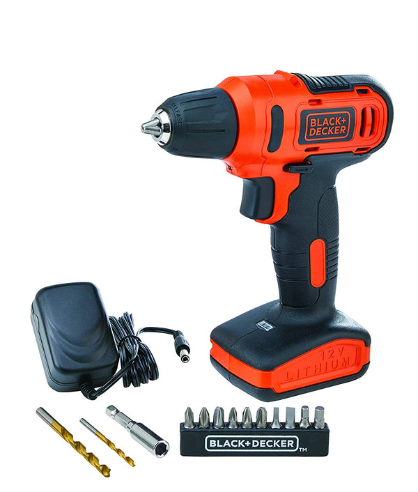 Black & Decker: LD12SP-IN 12V 10mm Li-ion Cordless Variable Speed Reversible Drill Driver with 10 Screwdriver and 2 Drill Bits