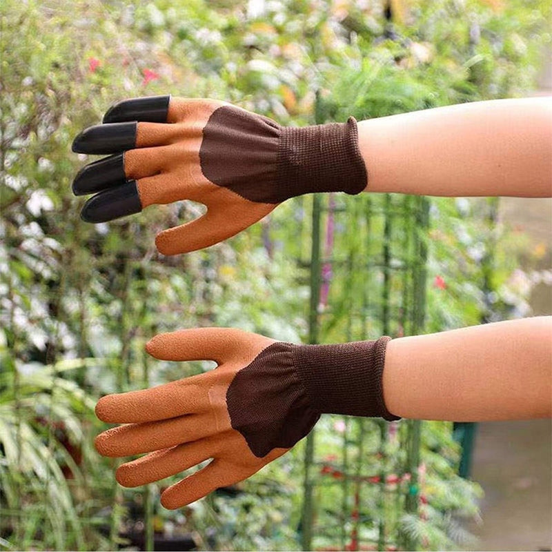 Heavy Duty Garden Farming Gloves (Pair) Washable with Right Hand Fingertips (Brown)