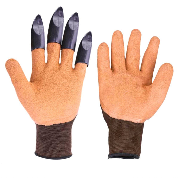 Heavy Duty Garden Farming Gloves (Pair) Washable with Right Hand Fingertips (Brown)