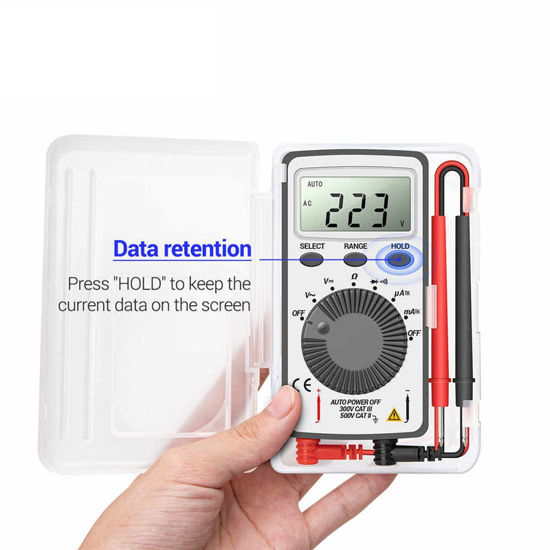 Multimeter: Mini Digital Pocket Meter Tester (White) with Plastic Case