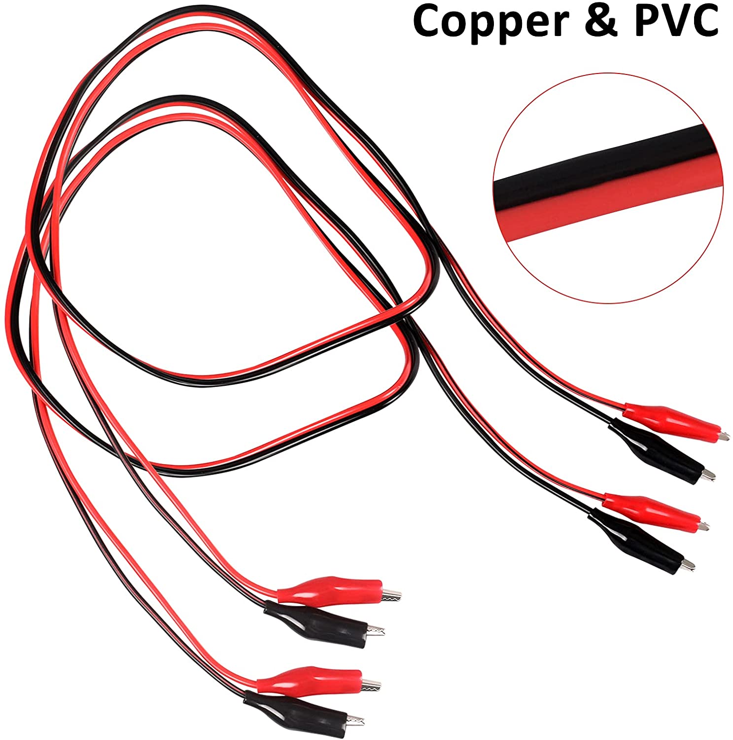 (Red+Black) Alligator Crocodile Clips Electrical Test Lead Wire - 60cm (Pair)