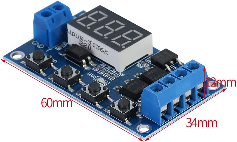 [Type 2] DC 5V-36V Timer Module Trigger Cycle Delay Timer Switch Turn On/Off Relay Module with LED Display