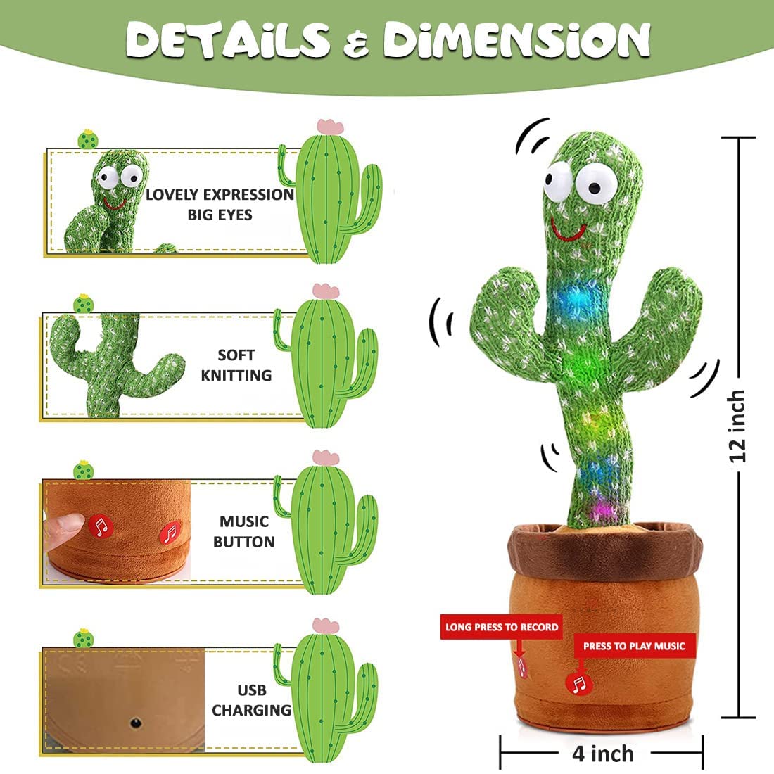 Dancing Cactus Talking Tree Toy (Rechargeable Battery)