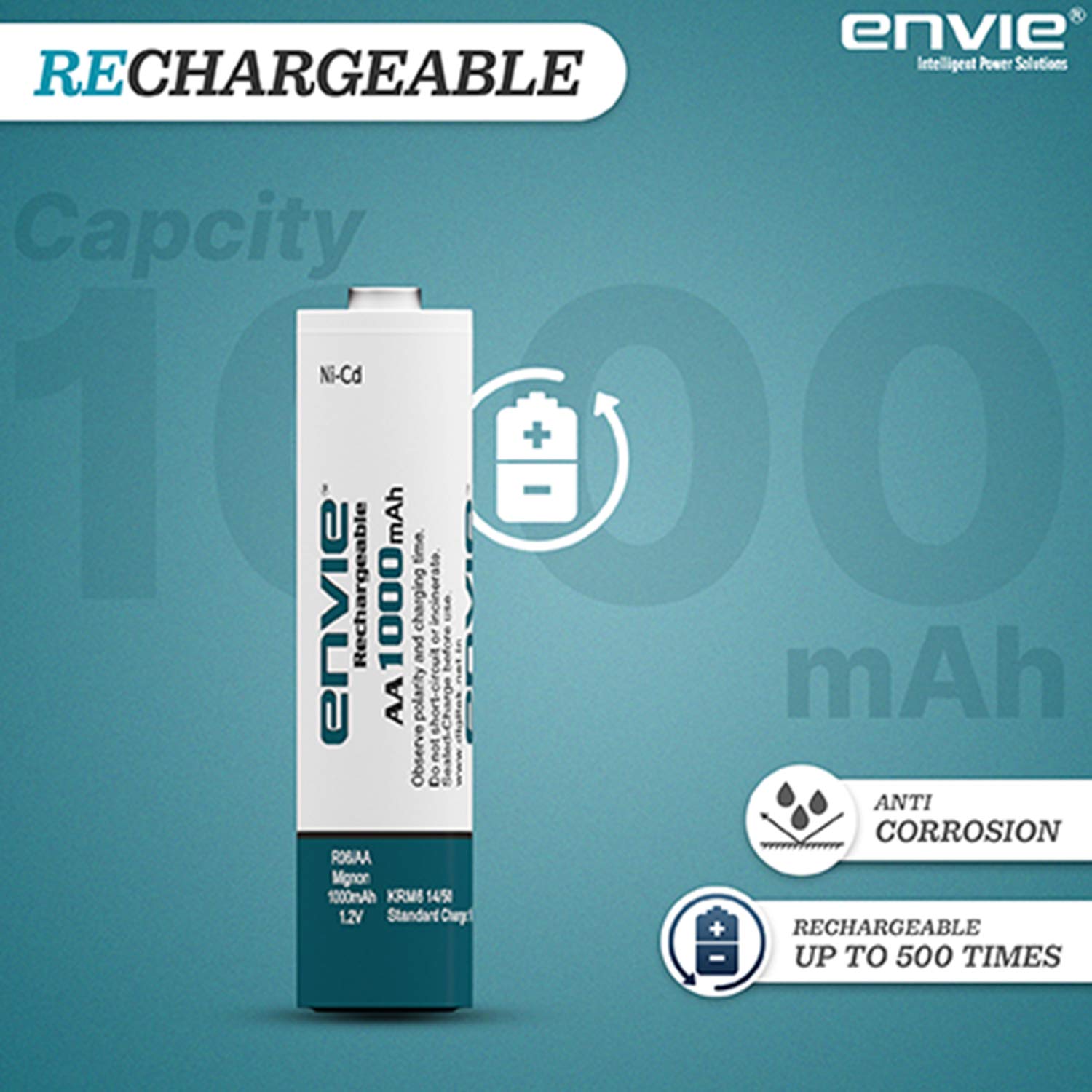 Envie: Rechargeable AA Batteries 1.2v NiCd 1000mah (Pack of 4)