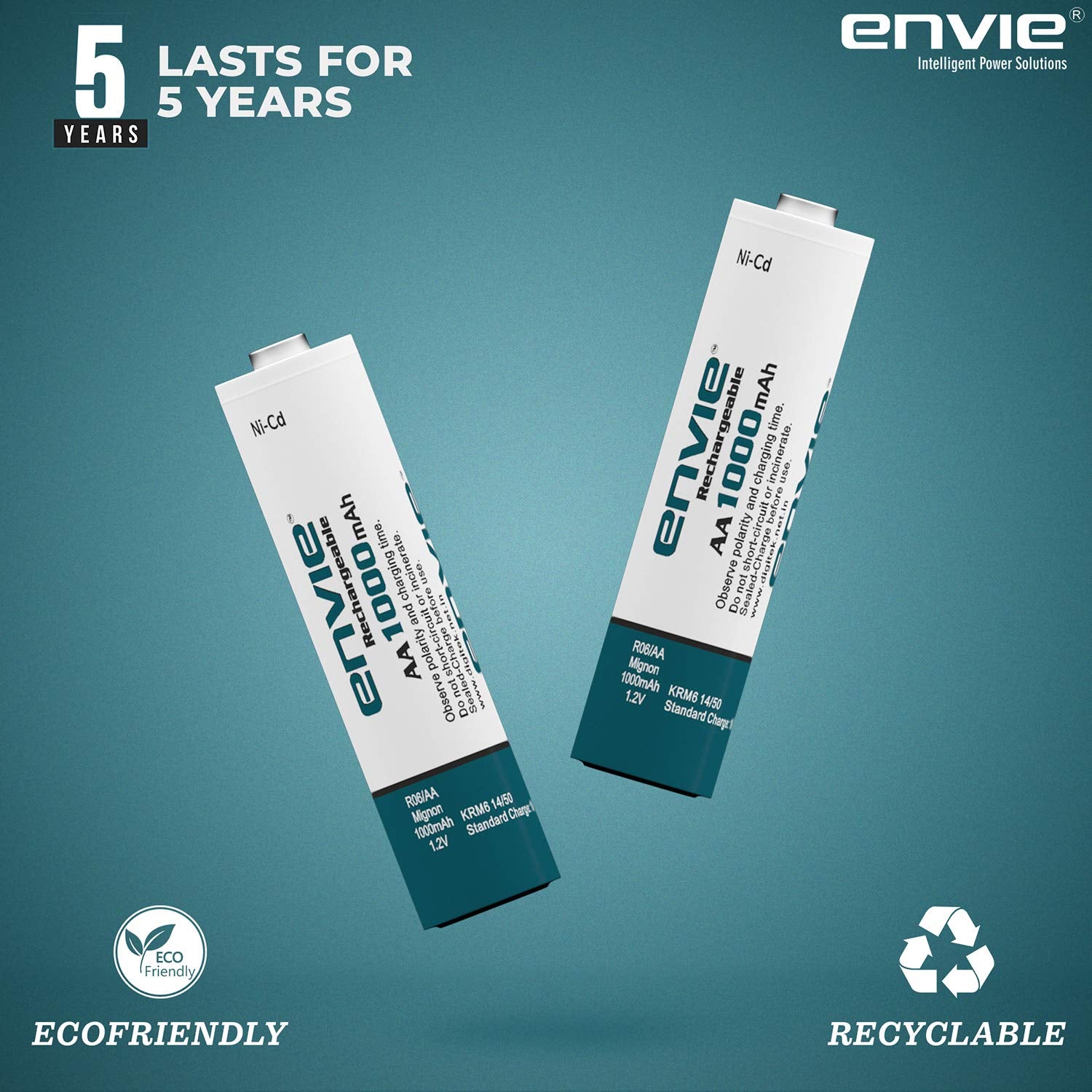 Envie: Rechargeable AA Batteries 1.2v NiCd 1000mah (Pack of 4)