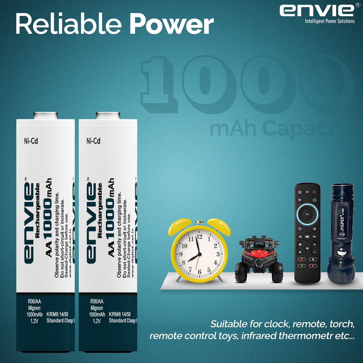 Envie: Rechargeable AA Batteries 1.2v NiCd 1000mah (Pack of 4)