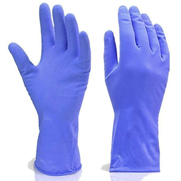 Flock Line Reusable Rubber Hand Gloves (Pair) - Blue
