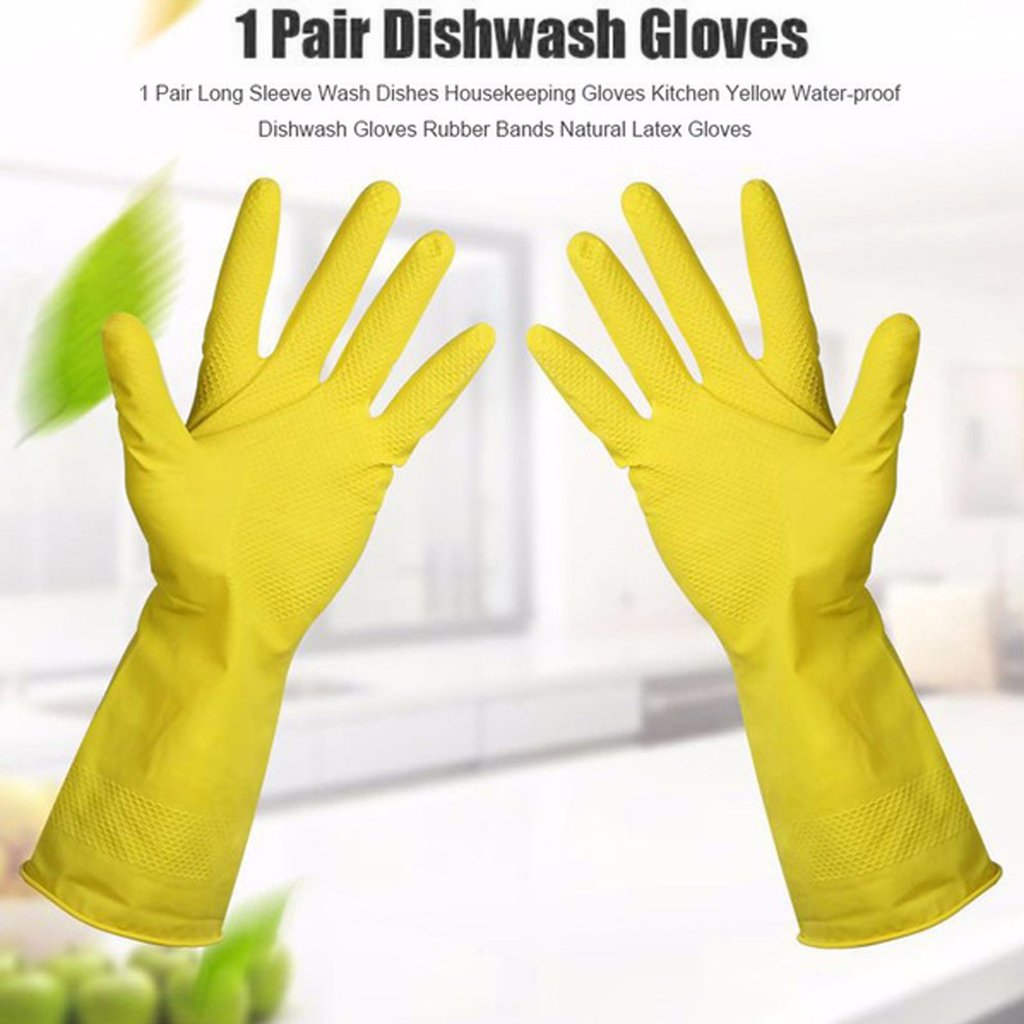 Flock Line Reusable Rubber Hand Gloves (Pair) Yellow