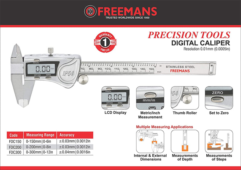 Freemans: FDC150 Digital Vernier Caliper Stainless Steel 150mm/6Inch with Rectangular Case