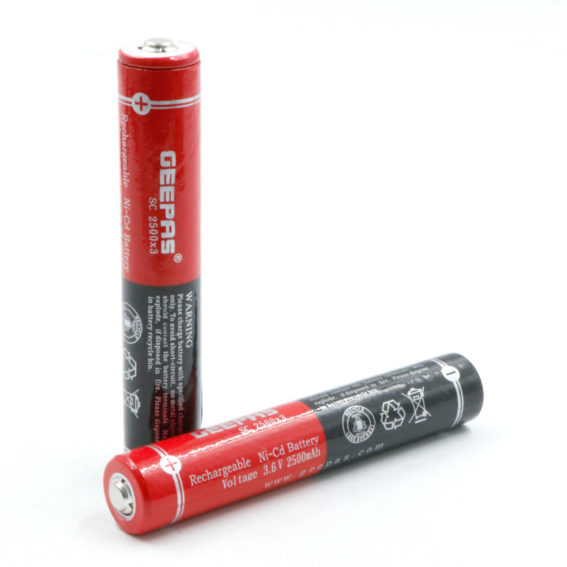 Geepas: 2500mAh 3.6V Size-3SC Cell NiCd Rechargeable Battery with Button Top