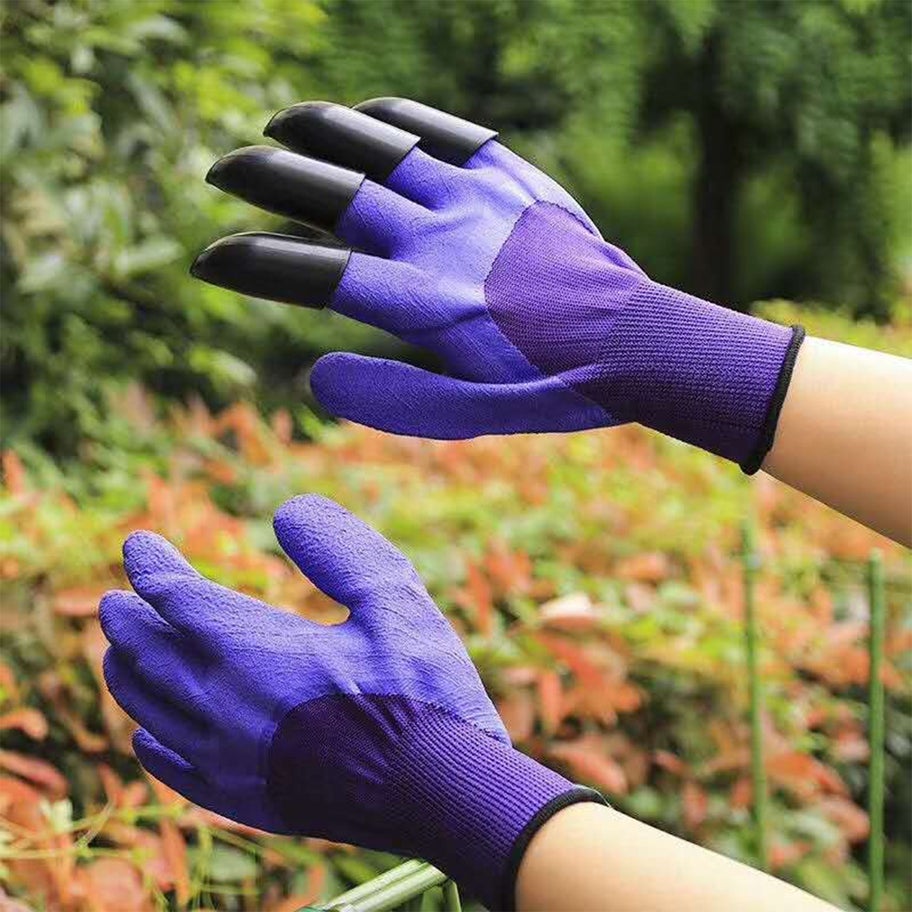 Heavy Duty Garden Farming Gloves (Pair) Washable with Right Hand Fingertips (Purple)