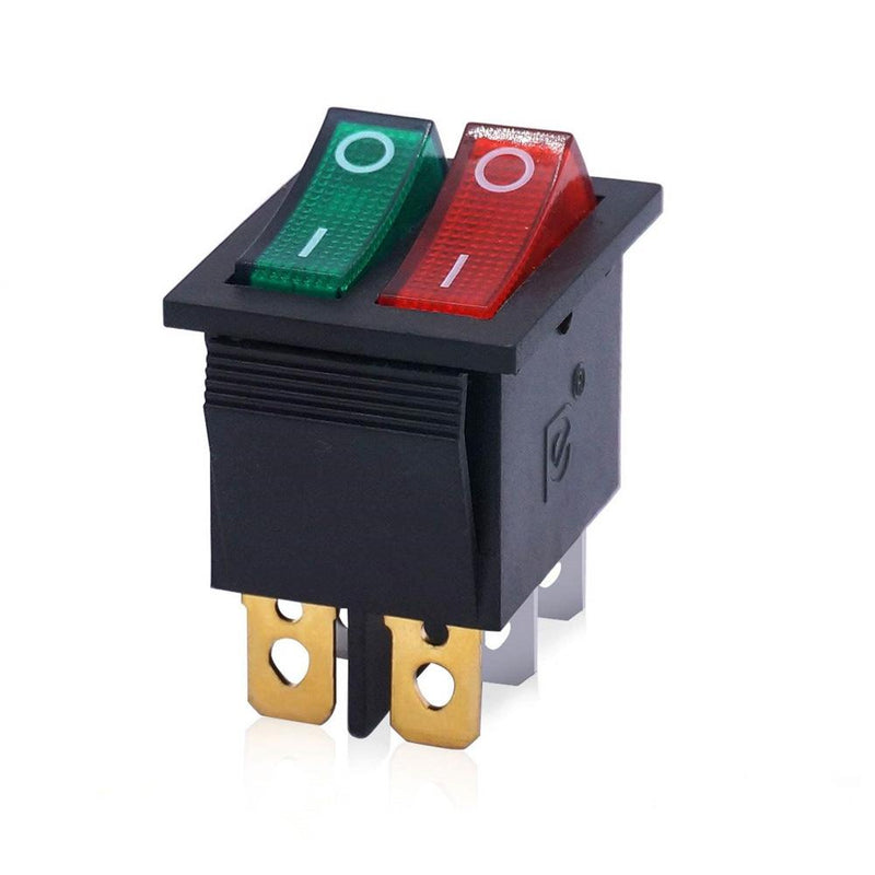 KCD4 16A 250V SPST ON-OFF 6 Leg Double Rocker Switch with Red and Green Light