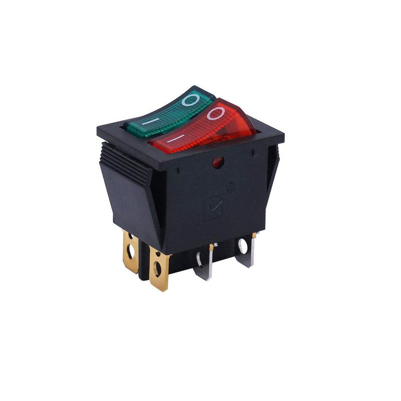 KCD4 16A 250V SPST ON-OFF 6 Leg Double Rocker Switch with Red and Green Light