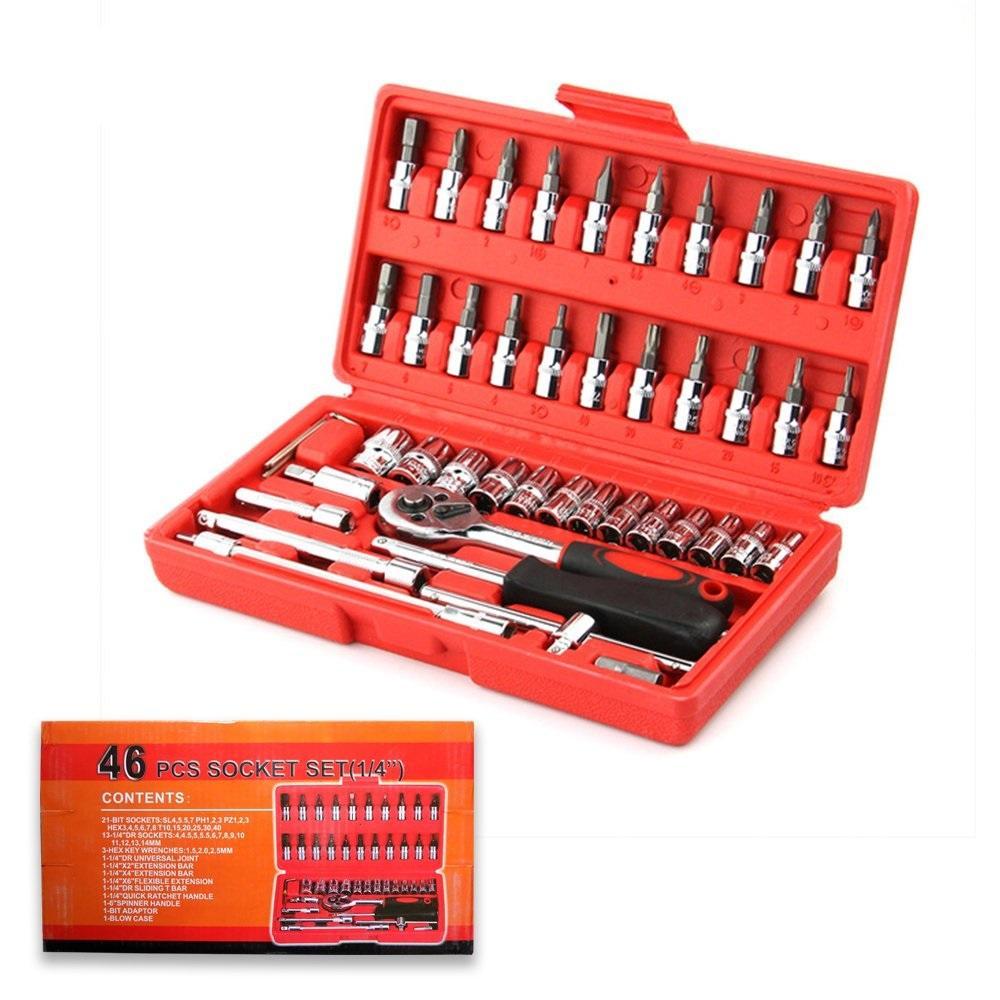 Diy Socket Kit 46pcs Socket Combination Set 1/4 Inch DIY Repair Tool Kit